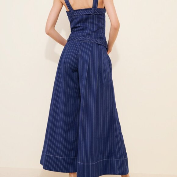 FREE PEOPLE Flores Jumpsuit CUTE! Pin stripes Wide Leg Vintage Denim Overalls S - Picture 11 of 12